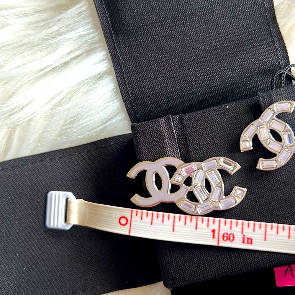 Chanel CC Crystal Stud Earrings Silver - Picture 7 of 12